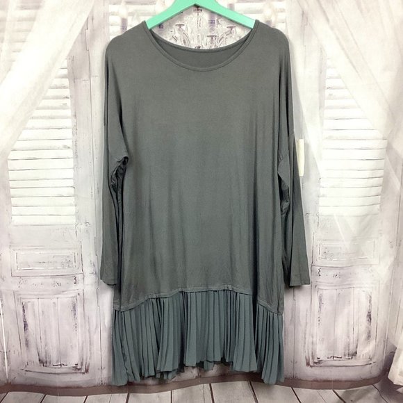 Gray Long Sleeve Pleated Tunic NWT - Picture 1 of 7